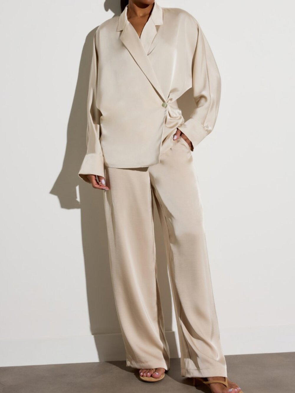 Khaki Elegant Women's Wide Leg Palazzo Trousers